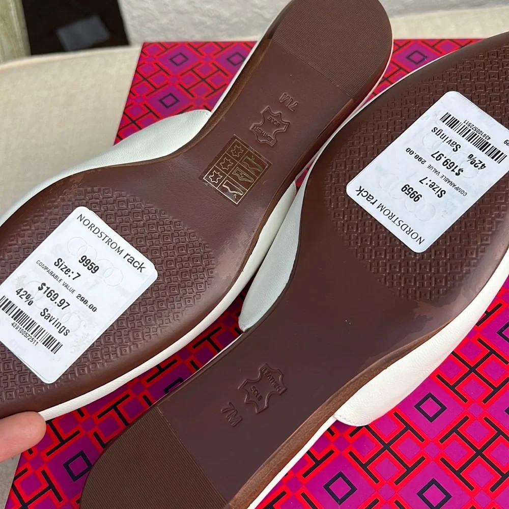 TORY BURCH Sienna flat slide leather mules white size 7 - Picture 9 of 17